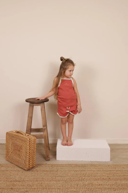 DARK ORANGE STRAP SHORTS SET