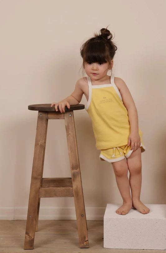 PASTEL YELLOW STRAP SHORTS SET