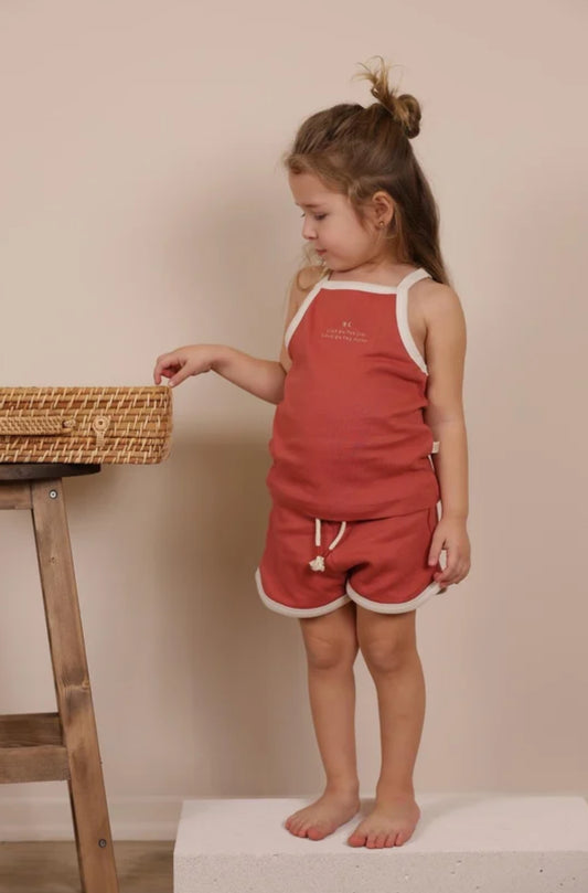 DARK ORANGE STRAP SHORTS SET
