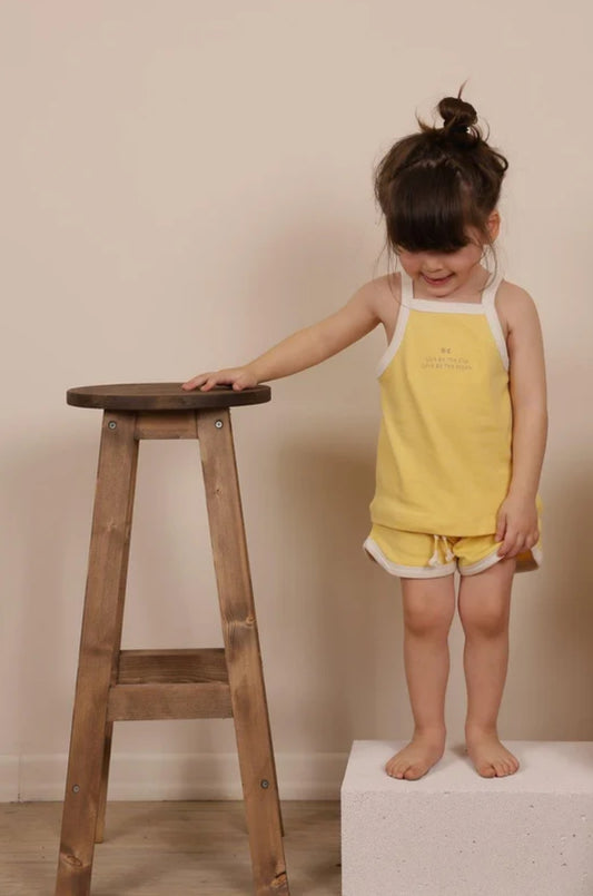 PASTEL YELLOW STRAP SHORTS SET