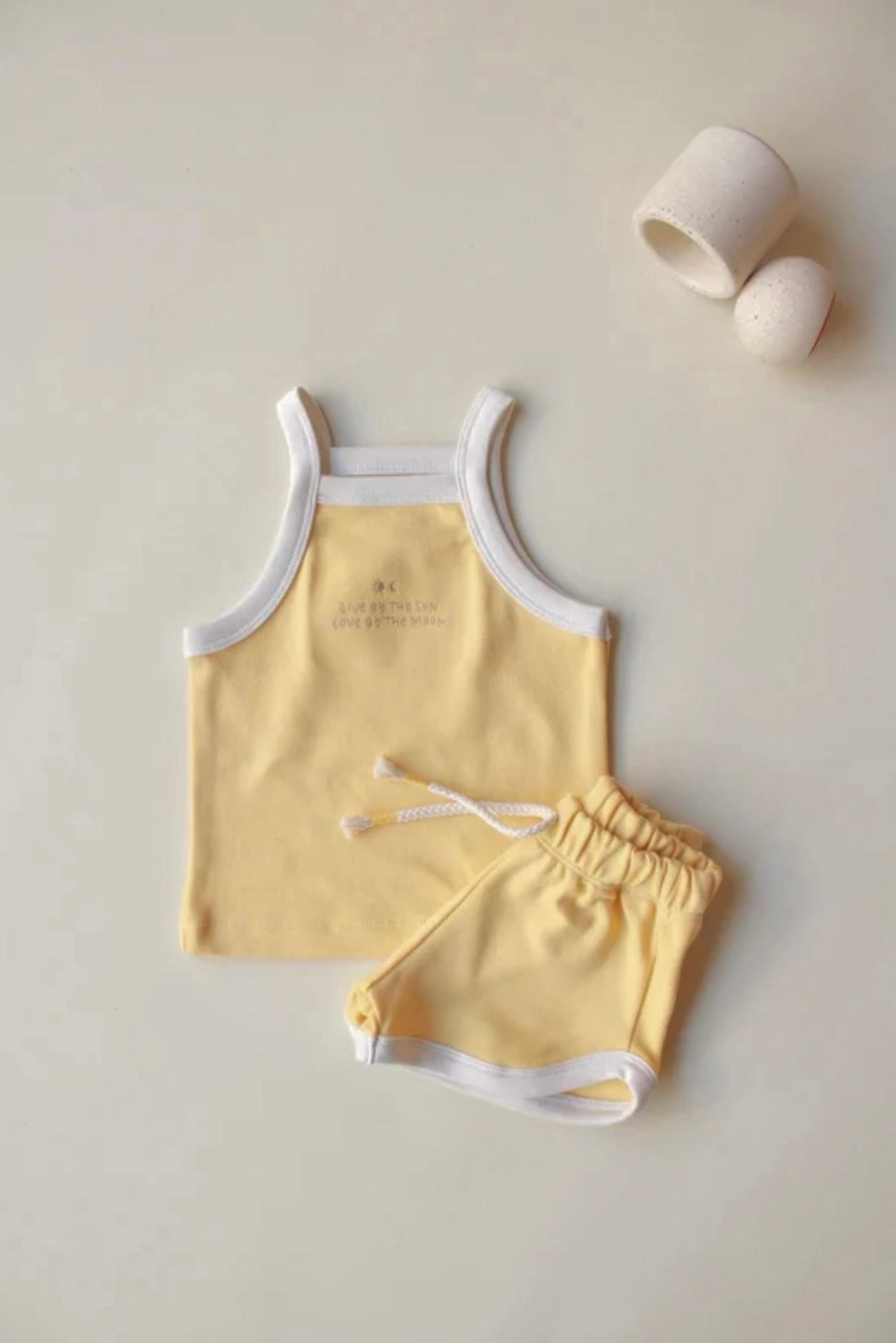 PASTEL YELLOW STRAP SHORTS SET